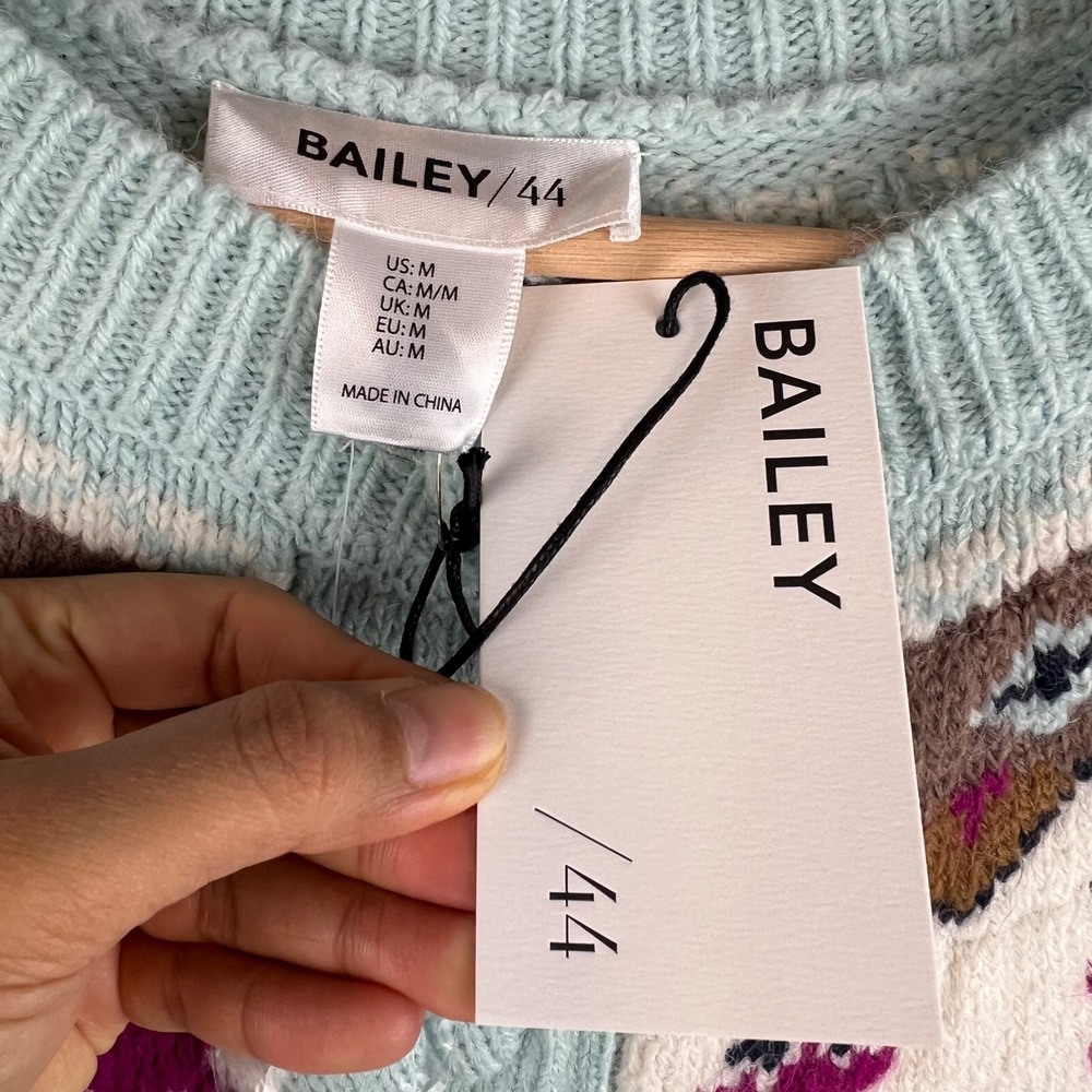 New Bailey 44 Womens Fair Isle Knit Cardigan Sweater Mint Green Size Medium - Picture 3 of 9